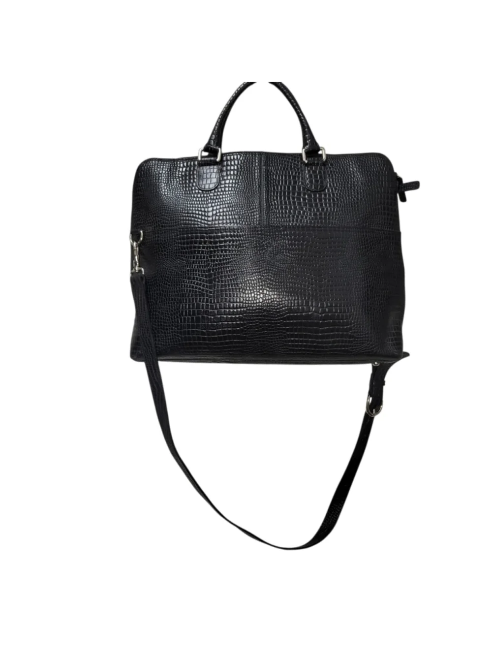 Levenger Crocodile Embossed Genuine Leather Messenger Briefcase Crossbody Bag